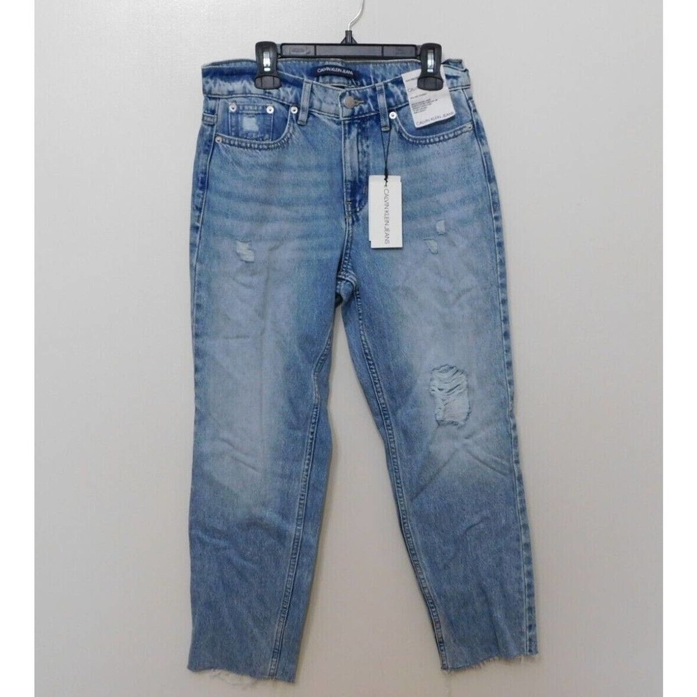 JR464 Calvin Klein Jeans Cotton Distressed Straight-Leg Ankle Jeans Size 25 x 26